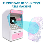 8010 模擬顔認識ATM機貯金箱 パスワード自動巻き取りマネーセーフ貯金箱、スタイル：、ピンク、ブルー、充電式バージョンピンク、充電式バージョンブルー