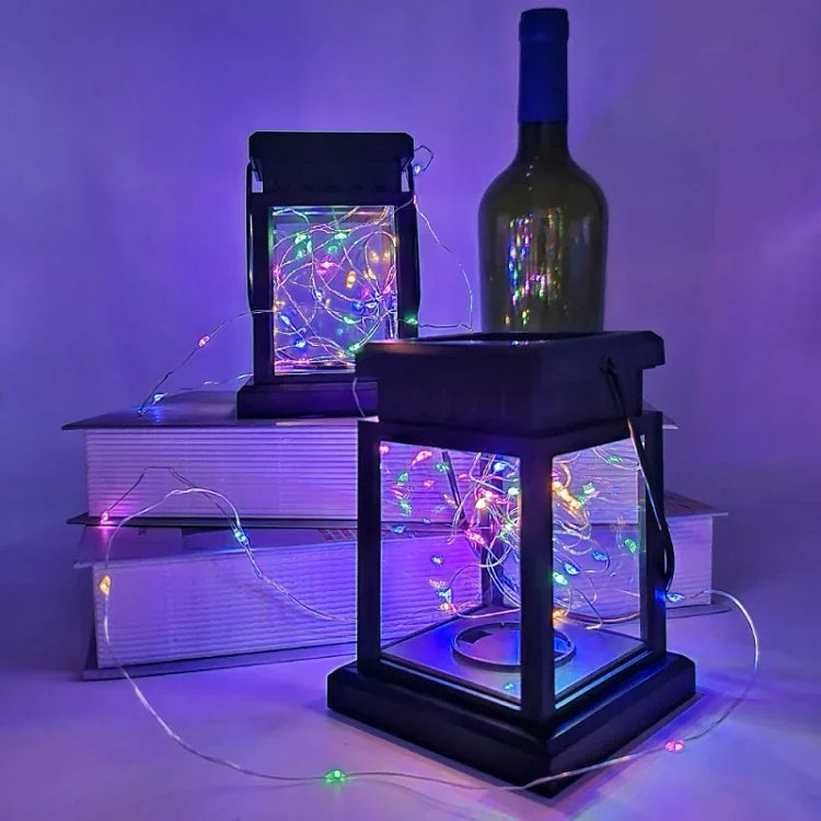 ソーラーLED星空風ランタン祭り装飾レトロ銅線ストリングライト、銅線／カラフルライト