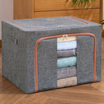 ファブリック スチールフレーム キルト 衣類収納ボックス 綿麻収納バッグ 窓付き、22L 39x29x20cm、100L 60x42x40cm、66L 50x40x33cm、24L 40x30x20cm