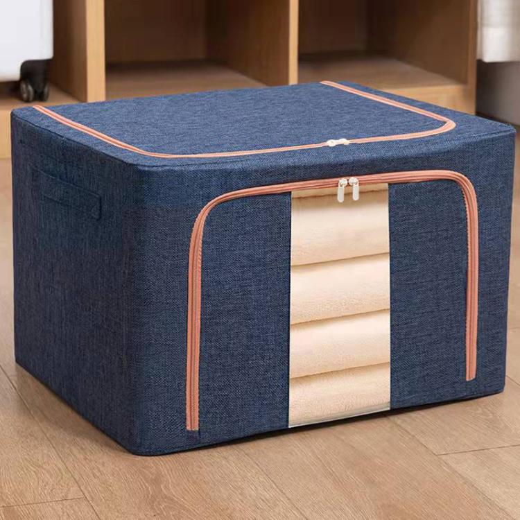 ファブリック スチールフレーム キルト 衣類収納ボックス 綿麻収納バッグ 窓付き、22L 39x29x20cm、100L 60x42x40cm、66L 50x40x33cm、24L 40x30x20cm