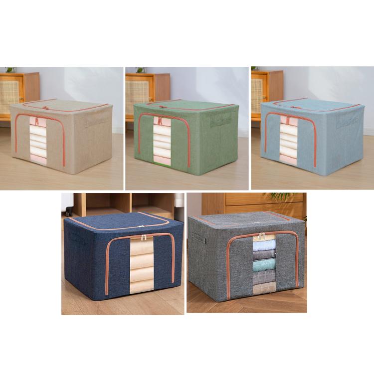 ファブリック スチールフレーム キルト 衣類収納ボックス 綿麻収納バッグ 窓付き、22L 39x29x20cm、100L 60x42x40cm、66L 50x40x33cm、24L 40x30x20cm