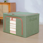 ファブリック スチールフレーム キルト 衣類収納ボックス 綿麻収納バッグ 窓付き、22L 39x29x20cm、100L 60x42x40cm、66L 50x40x33cm、24L 40x30x20cm