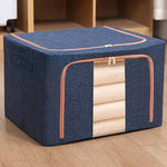 ファブリック スチールフレーム キルト 衣類収納ボックス 綿麻収納バッグ 窓付き、22L 39x29x20cm、100L 60x42x40cm、66L 50x40x33cm、24L 40x30x20cm