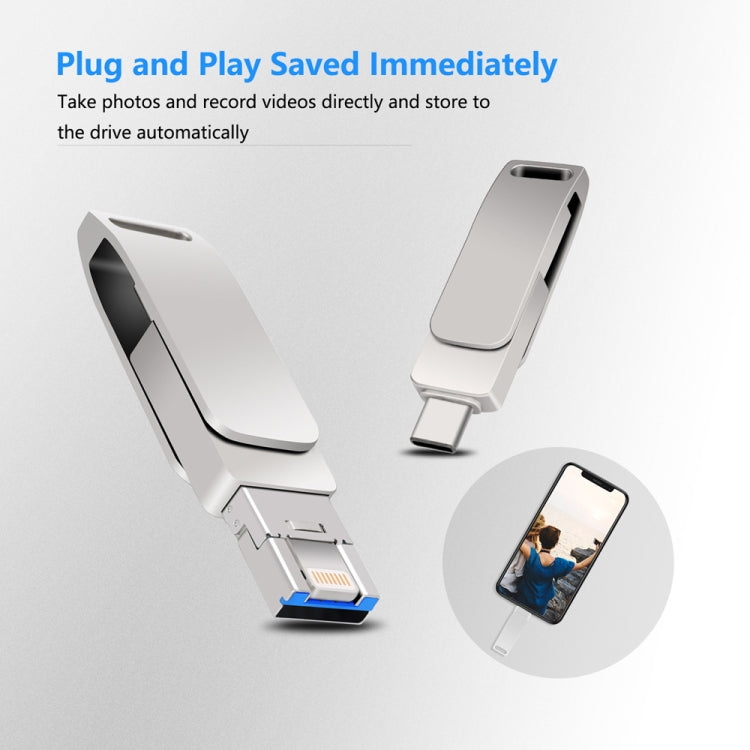 USB 3.0＋8ピン＋USB-C / タイプC 3-in-1 携帯電話・パソコン用金属回転式Uディスク, 32GB, 16GB, 64GB