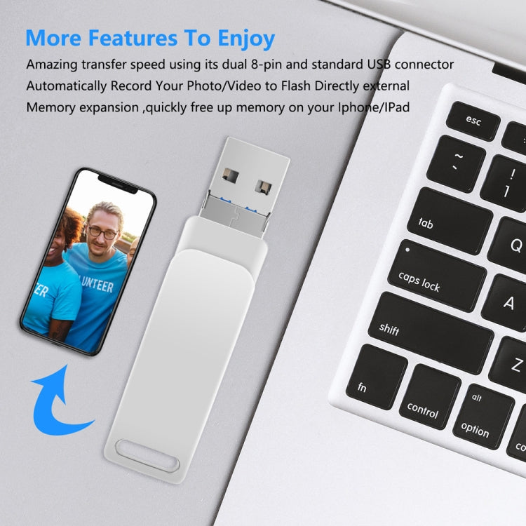 USB 3.0＋8ピン＋USB-C / タイプC 3-in-1 携帯電話・パソコン用金属回転式Uディスク, 32GB, 16GB, 64GB