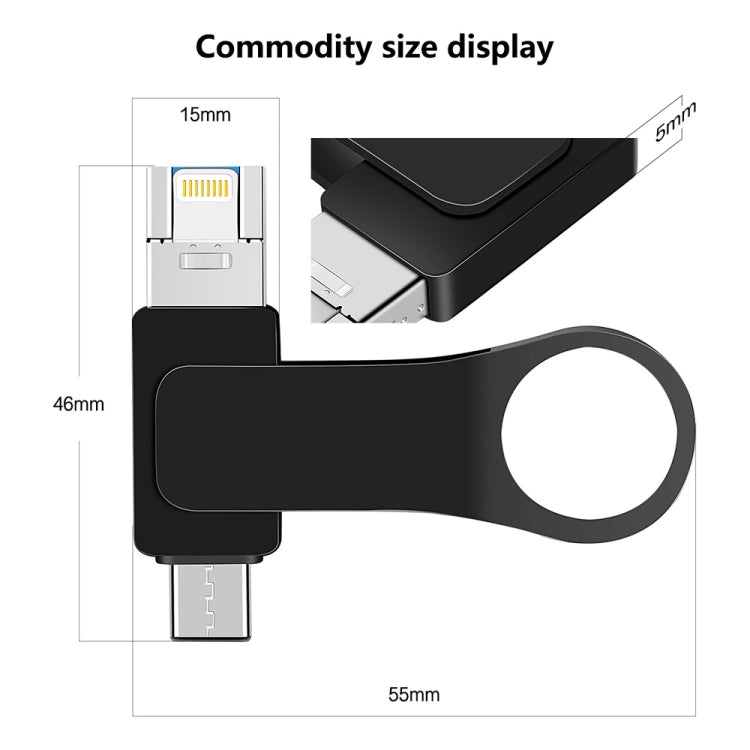 USB 3.0＋8ピン＋USB-C / タイプC 3-in-1 携帯電話・パソコン用金属Uディスク, 8GB, 16GB, 32GB, 64GB