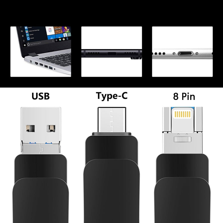 USB 3.0＋8ピン＋USB-C / タイプC 3-in-1 携帯電話・パソコン用金属Uディスク, 8GB, 16GB, 32GB, 64GB