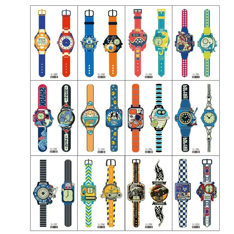 20枚 子供用 防水 蓄光カートゥーン腕時計タトゥーステッカー、Ei-289、EI-290、Ei-291、EI-292、Ei-293、Ei-294、Ei-295、Ei-296、Ei-297、Ei-298、Ei-299、EI-300