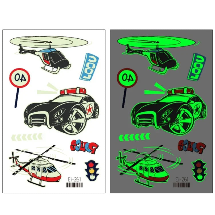 20枚 防水 子供用 蓄光カートゥーン輸送車タトゥーステッカー、Ei-261、Ei-262、Ei-263、Ei-264、Ei-265、Ei-266、Ei-267、Ei-268、Ei-269、Ei-270、Ei-271、Ei-272、Ei-273、Ei-274、Ei-275、Ei-276