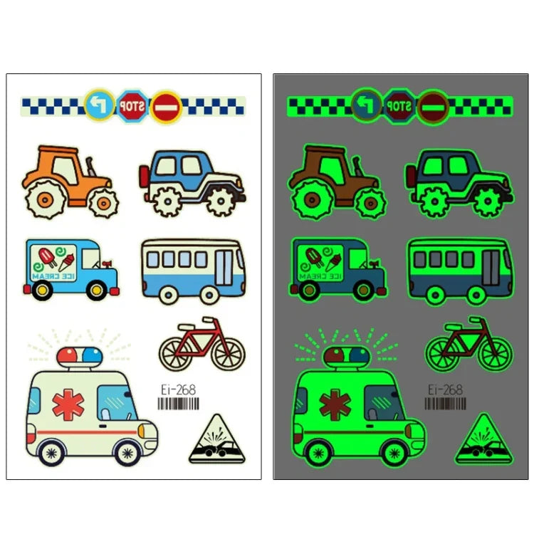 20枚 防水 子供用 蓄光カートゥーン輸送車タトゥーステッカー、Ei-261、Ei-262、Ei-263、Ei-264、Ei-265、Ei-266、Ei-267、Ei-268、Ei-269、Ei-270、Ei-271、Ei-272、Ei-273、Ei-274、Ei-275、Ei-276
