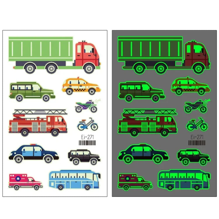 20枚 防水 子供用 蓄光カートゥーン輸送車タトゥーステッカー、Ei-261、Ei-262、Ei-263、Ei-264、Ei-265、Ei-266、Ei-267、Ei-268、Ei-269、Ei-270、Ei-271、Ei-272、Ei-273、Ei-274、Ei-275、Ei-276