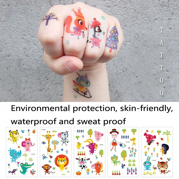 20枚入り 防水汗防止子供用かわいい動物キャラクタータトゥーステッカー、EC-581、EC-582、EC-583、EC-584、EC-585、EC-590、EC-531、EC-591、EC-592、EC-593、EC-594、EC-614、EC-615、EC-617、EC-618