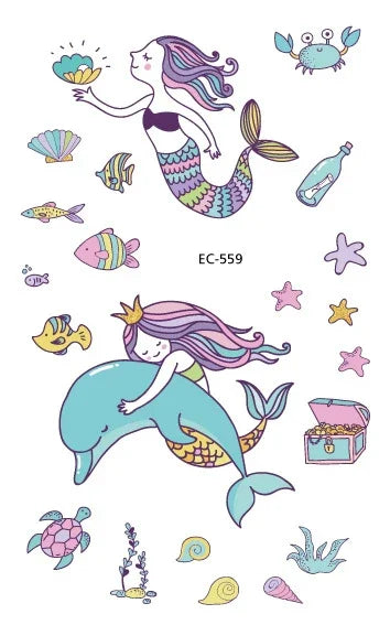 20枚入り 海洋動物防水子供用タトゥーステッカー、EC-559、EC-566、EC-567、EC-571、EC-572、EC-573、EC-574、EC-575、EC-576、EC-577、EC-741、EC-764