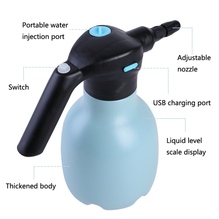 1.5L園芸用電動ジョウロ手持ち家庭用花用散水器、青、青＋汎用ノズル
