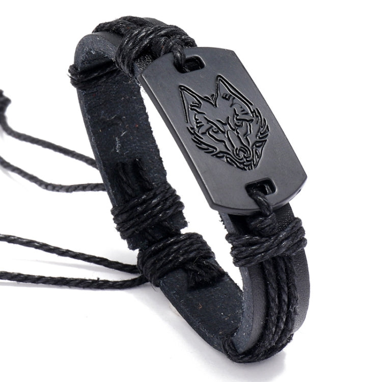 B01916 メンズ レザー 狼ヘッド 編み込み ブレスレット、B01916