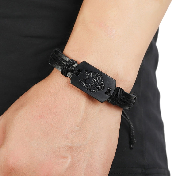 B01916 メンズ レザー 狼ヘッド 編み込み ブレスレット、B01916