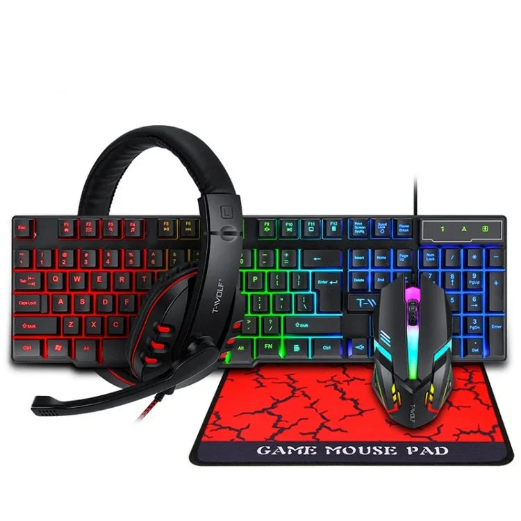 T-WOLF TF-800 4イン1ゲーミング発光キーボードマウスヘッドセット