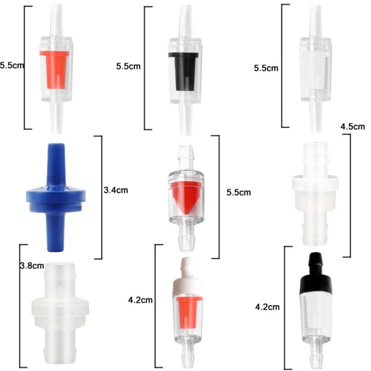 20個入り水槽用酸素ポンプ気管逆止弁 4mm（レッド）、4mm（ブラック）、4mm（ホワイト）、4mm（ブルー）、8mm（レッド）、10mm（ホワイト）、12mm（ホワイト）、4mm（ホワイトレッド）