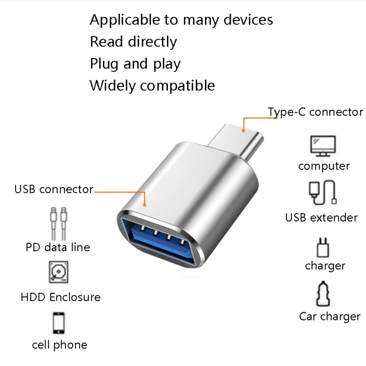 10個セット USB 3.0 メス to USB-C / Type-C オス OTG アダプター、10個セット インジケーターなし
