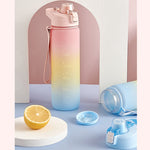 1000ml 大容量グラデーションカラープラスチックスポーツウォーターカップ チェリーピンク、スカイブルー、シルバーグレー