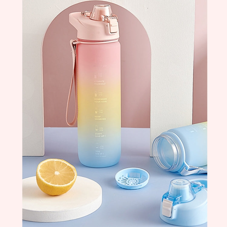 1000ml 大容量グラデーションカラープラスチックスポーツウォーターカップ チェリーピンク、スカイブルー、シルバーグレー