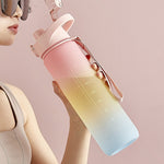 1000ml 大容量グラデーションカラープラスチックスポーツウォーターカップ チェリーピンク、スカイブルー、シルバーグレー