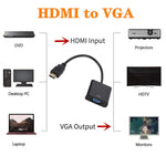 ZHQ007 HD 1080P HDMIからVGA変換器、ホワイト、ブラック