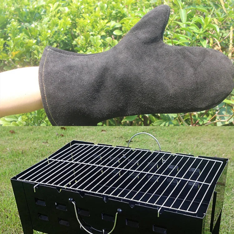 1 Pair Outdoor BBQ Genuine Leather Heat Insulation Gloves, KX139