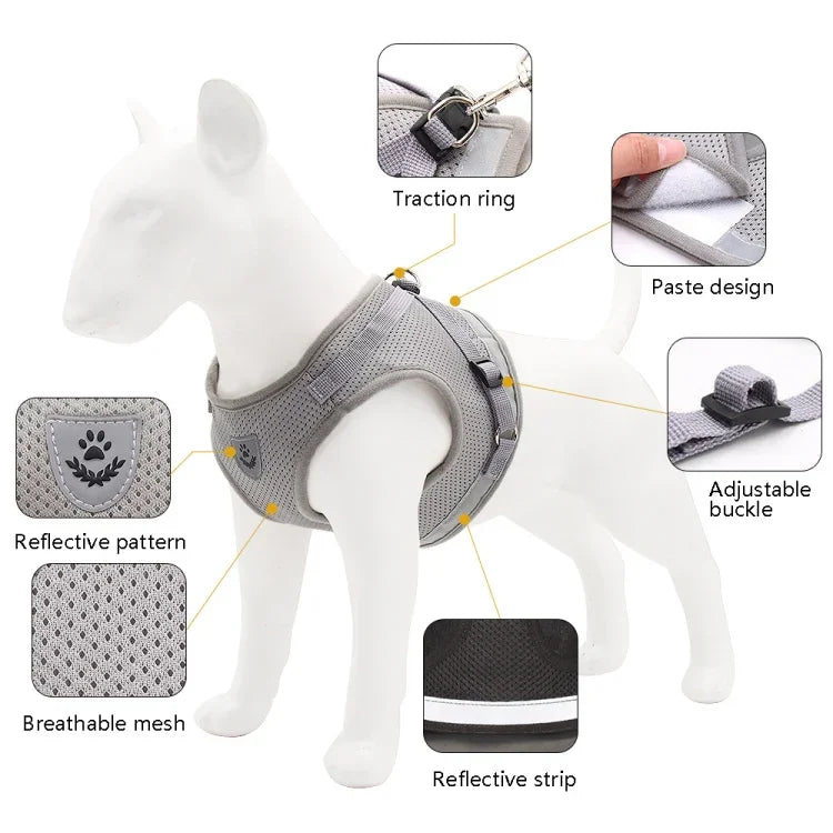 BL-844 ペット用チェストストラップ 反射通気性犬用ロープ、サイズ：、XS、S、M、L、XL