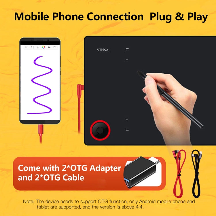 VINSA T608 スマートフォン接続可能 手描きボード、スタイル：、パッケージ1、パッケージ2