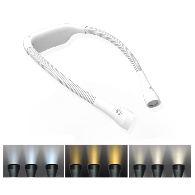 掛け首ランプ学生用目の保護LED読書ランプUSB充電式ブックランプ、ホワイト、ブラック