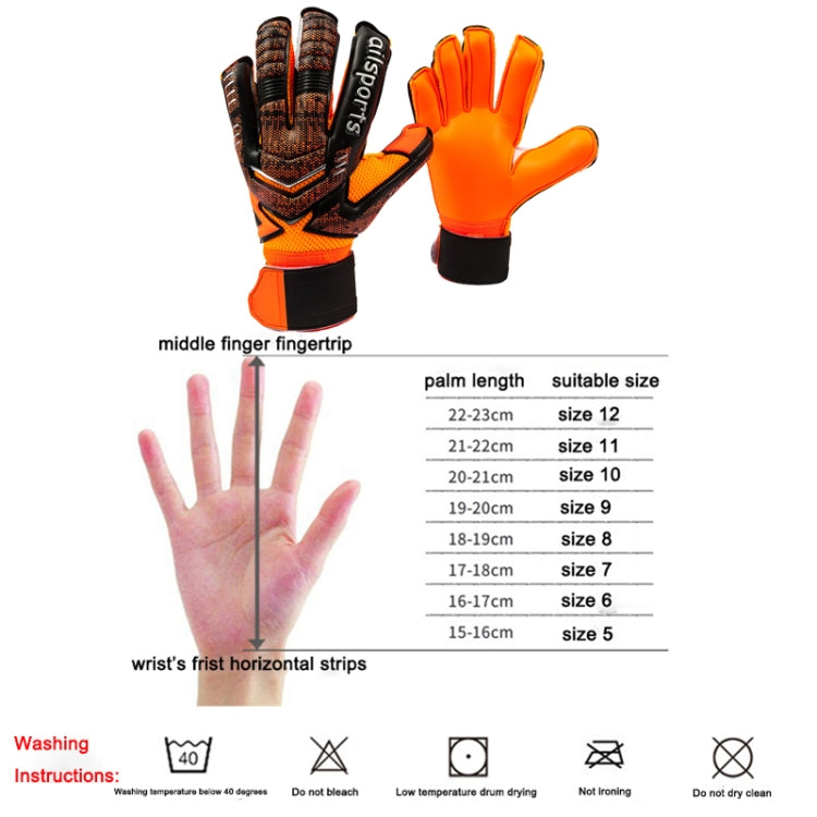 Ailsports ST5511 1ペア ゴールキーパー厚手ラテックス指保護グローブ, 5, 6, 7, 8, 9, 10, 11
