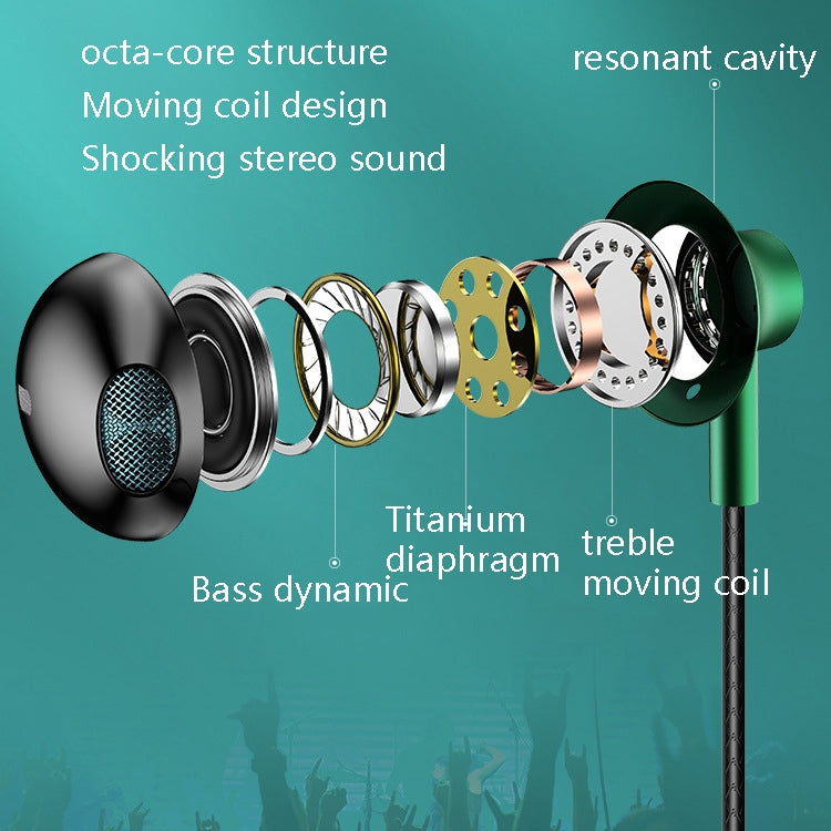 TS6800 3.5mm メタルエルボー ノイズキャンセリング 有線ゲーミングイヤホン、レッド、グリーン、ブラック、シルバーグレー
