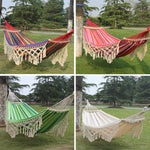 200x150cm ダブルアウトドアキャンプ用タッセルキャンバスハンモック 棒付き カラフルストライプ、ピンクストライプ、ホワイト
