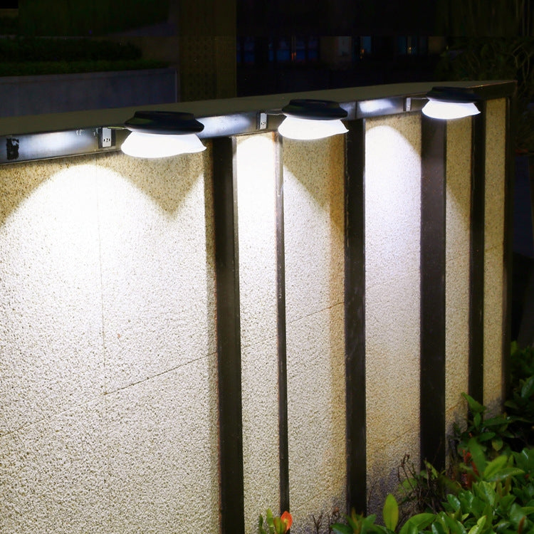 パンチフリーUFO型ソーラーランプ 屋外庭園装飾壁掛けランプ、黒シェル＋白色光、黒シェル＋暖色光