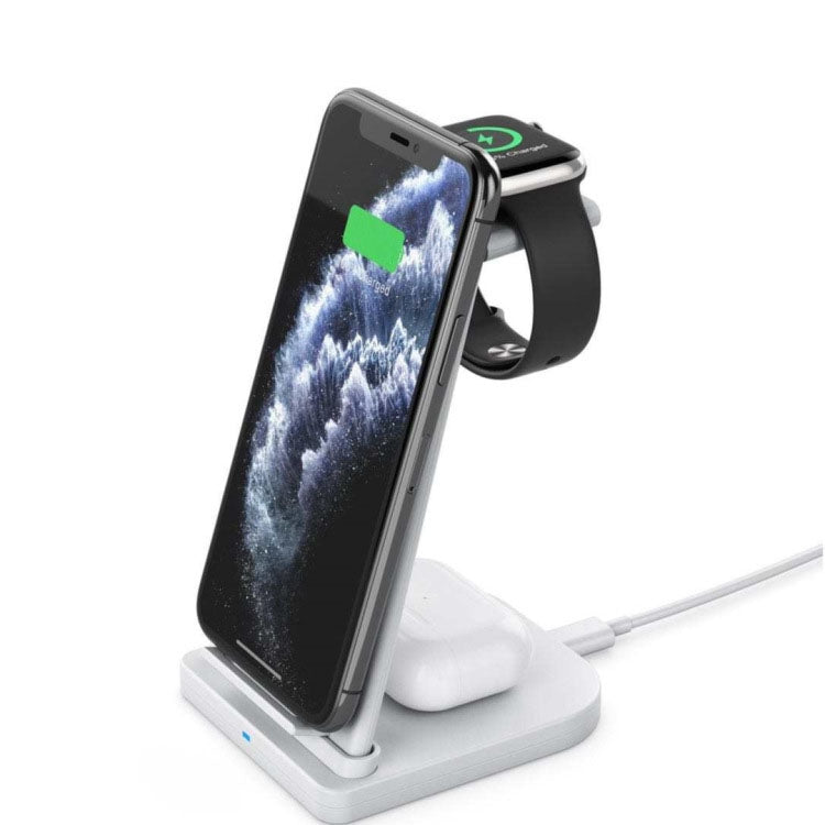 QGeeM QG-WC05 3イン1 ポータブル分離型ワイヤレス充電器、ホワイト、ブラック