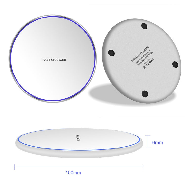 15W 金属丸型ワイヤレス充電器 スマート急速充電、ブラック＋ブラック表面、シルバー＋ホワイト表面、レッド＋ブラック表面、ゴールド＋ホワイト表面、ミラーブラック、ミラーホワイト