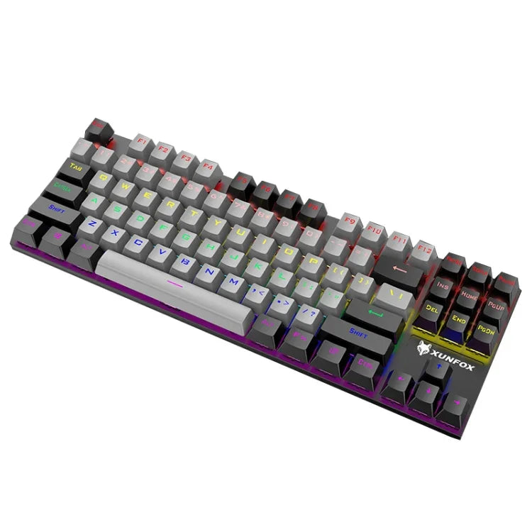 XUNFOX K80 87 Keys Wired Gaming Mechanical Illuminated Keyboard, Cable Length:1.5m, White Yellow, Black Gray, Pink White, Blue White, White Blue, Yellow White, Gray Black