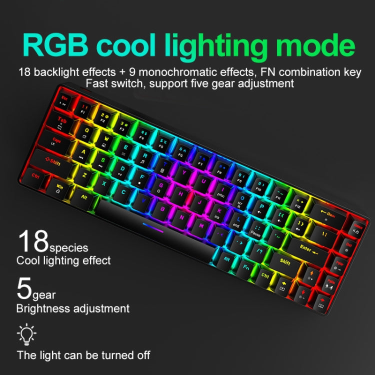 ZIYOU LANG T8 68キー RGB発光ゲーミングメカニカルキーボード、ケーブル長さ：1.6m、T8 ブラックグリーン軸、T8 ブラックティー軸、T8 ホワイトグリーン軸、T8 ホワイトレッド軸、T8 ブルーグリーン軸、T8 ピンクグリーン軸