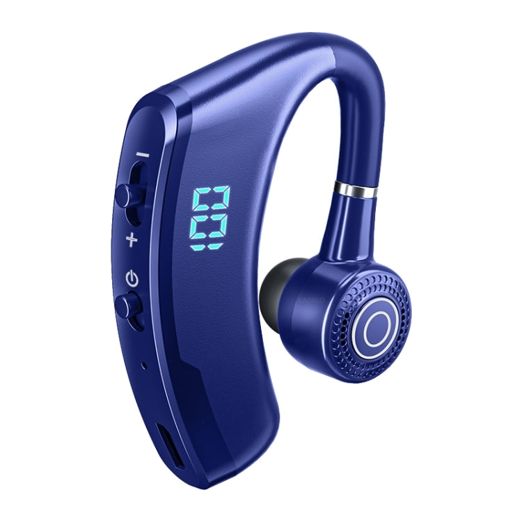 V9S Bluetoothヘッドセット ノイズキャンセリングヘッドホン LEDディスプレイ付き、ブラック片耳、ブルー片耳