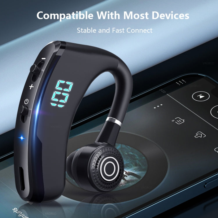 V9S Bluetoothヘッドセット ノイズキャンセリングヘッドホン LEDディスプレイ付き、ブラック片耳、ブルー片耳