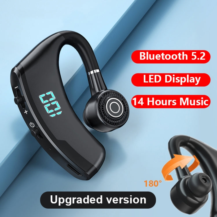 V9S Bluetoothヘッドセット ノイズキャンセリングヘッドホン LEDディスプレイ付き、ブラック片耳、ブルー片耳