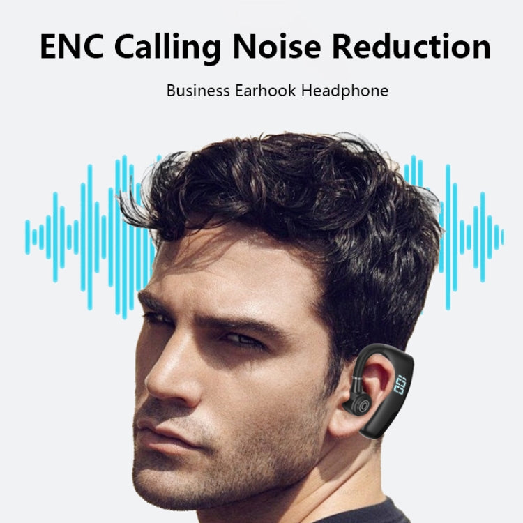 V9S Bluetoothヘッドセット ノイズキャンセリングヘッドホン LEDディスプレイ付き、ブラック片耳、ブルー片耳
