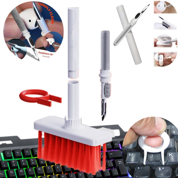 5イン1 イヤホンクリーニングペン＋キーボードクリーニングブラシ＋キーキャッププーラー 2個セット、ホワイト、レッドホワイト、レッドブラック