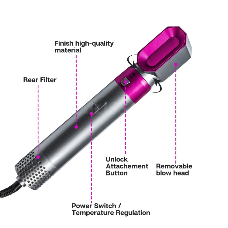 5-in-1 ホットエアコーム 自動ストレートデュアル用途ヘアドライヤー, シルバー＋ローズレッド(EUプラグ), シルバー＋ローズレッド(USプラグ), シルバー＋ローズレッド(UKプラグ), ブラック(EUプラグ), ブラック(USプラグ)