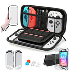 ゲームコンソールクリスタルシェルリモートセンシングキャップ強化フィルム収納バッグセット Switch OLEDコンソール用、収納バッグ＋クリスタルケース＋ロッカ―キャップx6＋強化フィルム、ホワイト収納バッグ14イン1（ハンドロープ）、ホワイト収納バッグ16イン1