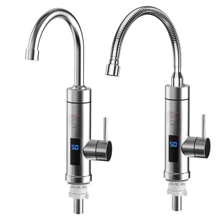 家庭用キッチン 電気温水蛇口 EUプラグ、スタイル：ステンレススチールタイプ、ステンレススチールユニバーサルパイプタイプ