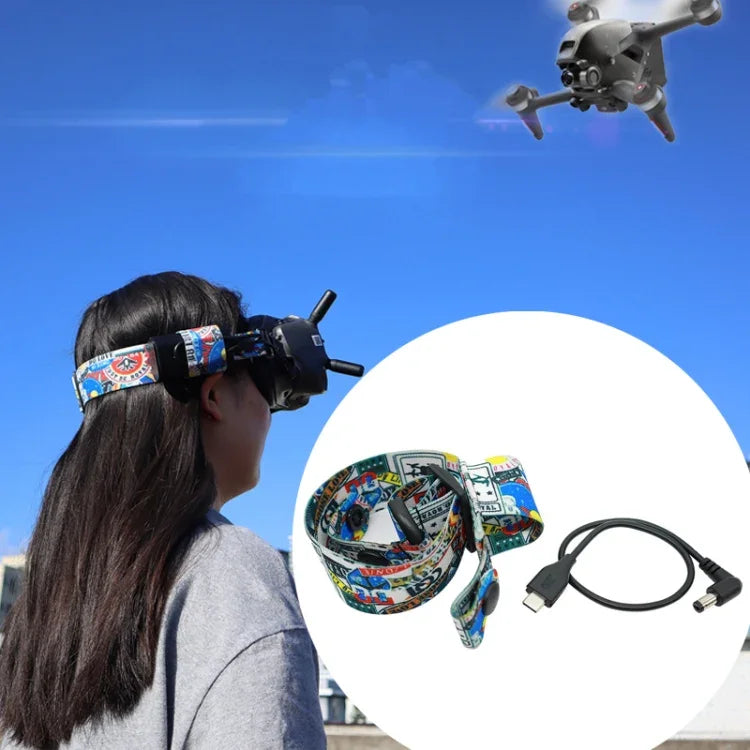 DJI FPV Goggles V2用 フライトビデオグラス グラフィティカラー ヘッドバンド固定ストラップ、ストラップ、ストラップ＋電源ケーブル、ストラップ＋電源ケーブル＋パッド