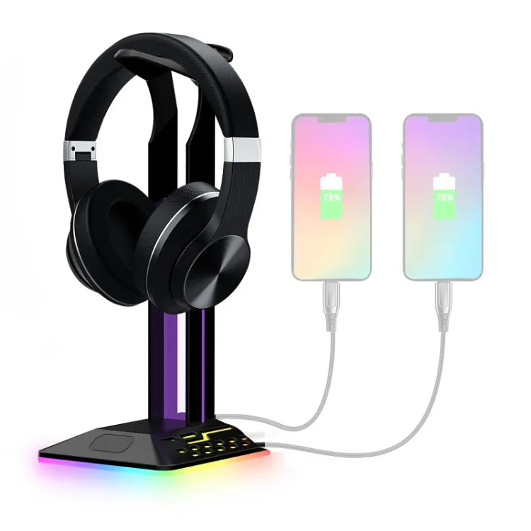デュアルUSB RGBカラーチェンジングゲーミングヘッドセットスタンド