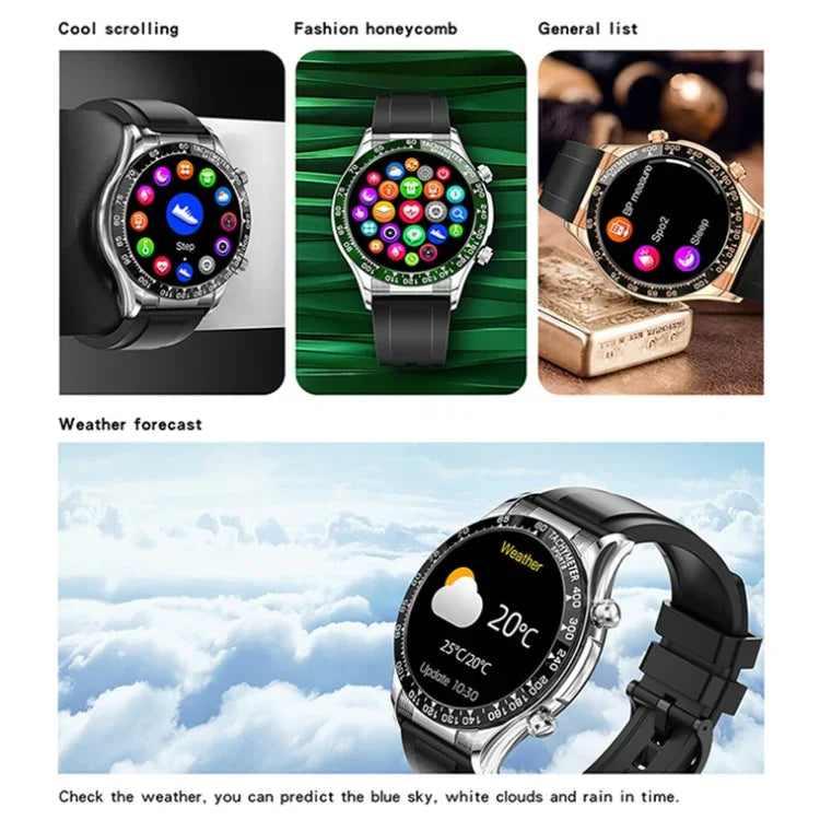 LOANIY E18 Pro スマート Bluetooth 通話時計 NFC機能付き、ゴールドシリコン、ブラックレザー、ゴールドレザー、ブラックシルバースチール、グリーンシルバースチール